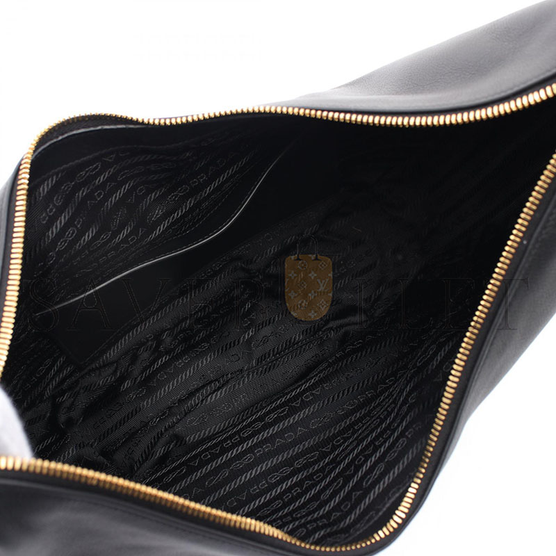 PRADA SOFT GRAIN SHOULDER BAG  LEATHER BLACK 1BC212 (35*22.5*8cm) 